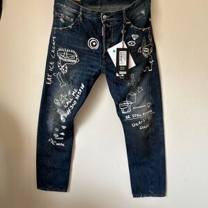 DSQUARED2 Dark Blue Graphic Slim Jeans